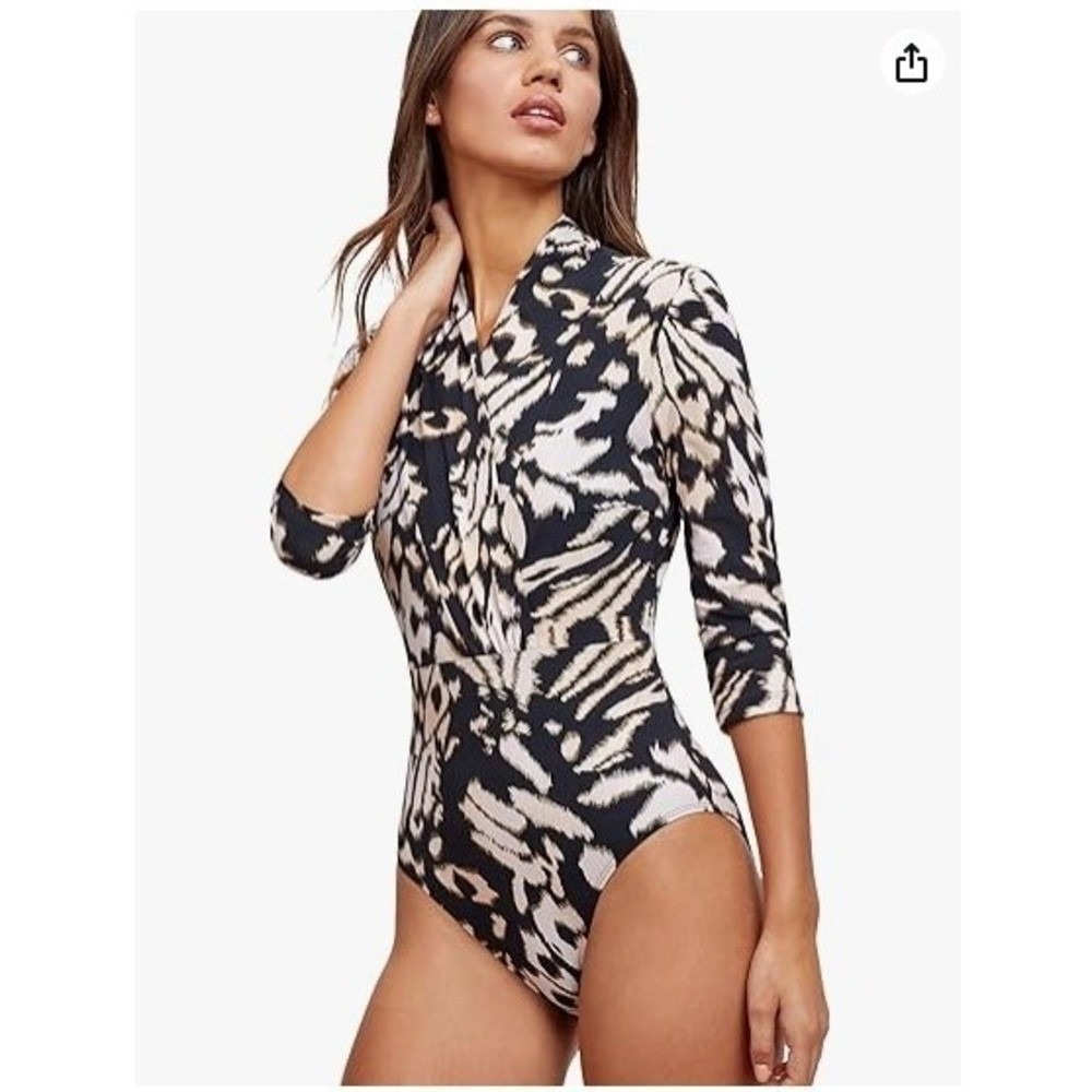 Gottex Women's Modest Surplice V Neck, 3/4 Length Sleeves‎ Swimsuit Large